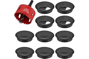 QIWUHAI 10-Pack Cable Grommet Desk, Cable Pass-Through, 60mm Plastic Cable Cover with 1 x Hole Saw, Cable Outlet Round Table Grommet for Office Worktops Desk (Black)