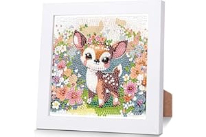 luckyarina Reh Diamond Painting Kinder mit Rahmen- Niedlich Diamant Painting Bilder kinder, Tiere Mosaik Bastelset Kinder Tiere für 8 9 10 11 Jahre 18X18CM