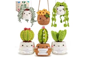 Mecmbj Lindo kit de crochet de cactus, kit de crochet para macetas hechas a mano para colgar de 6 piezas,kit para principiantes de crochet para adultos con instrucciones paso a paso en vídeo en inglés