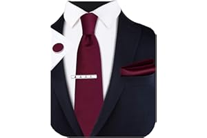 Gusleson New 3.15"（8cm） Solid Color Necktie and Pocket Square Cufflinks Clip Set
