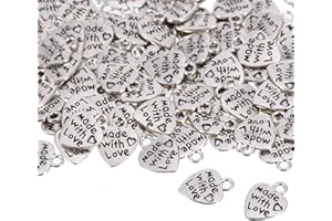 Opopark 100 Pieces Heart Charms, Antique Silver Made with Love Heart Pendants for DIY Jewelry Making Accessory Bracelet Necklace Keychain Crafting Findings
