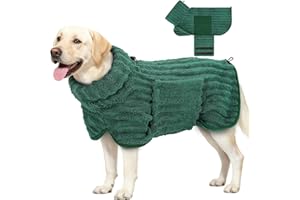 Woiil Hundebademantel aus Mikrofaser, Ultra Saugfähiger Bademantel Hund, Mit Klettverschluss Und Verstellbarem Gummizug, Maschinenwaschbar, Geeignet Für Große, Mittlere Und Kleine Hunde, Grün(L)