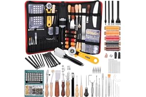 KUPPT Strumenti per la lavorazione della pelle, kit artigianale in pelle, kit di strumenti in pelle con custodia Strumenti per timbratura in pelle Kit di rivetti in pelle Punzonatura per scanalatura