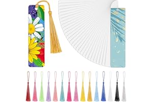 Tenare 50 Pezzi Segnalibro Vuoto per Sublimazione Segnalibro Fai da Te in Metallo Alluminio a Trasferimento Termico con Foro e Nappe Colorate per Artigianato Compleanno Matrimonio, Stampa su un Lato