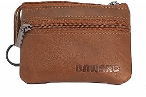BAWAKO Porte-monnaie en cuir véritable pour homme et femme, avec deux compartiments, fermeture éclair, porte-clés, mini porte-monnaie, porte-monnaie, S, doré, S