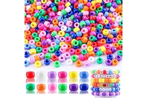 XOYTN 1300 Pcs Pony Beads Bulk，12 Colors 6x9mm Plastic Opaque Colourful Pony Beads for DIY Crafts Bracelets Necklaces Jewelry Making Weave Hair Braids