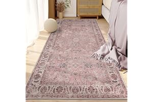 Taleta DAMAIA Washable Rugs Living Room Small Pink Runner Rugs Boho Vintage Soft Short Pile Area Carpet for Bedside Hallway Entrance Bedroom (Pink, 80 x 150 cm)