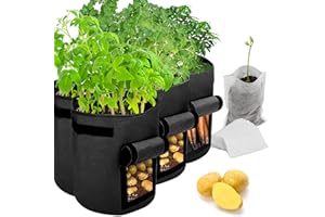 Maylove Potato Grow Bags Aeration Non-woven Fabric Pots Plant Bags w/Handles Garden Vegetable Growing Bags with 50 Pcs Plant Seedling Bags (Black Color, 6pack - 10Gallon)