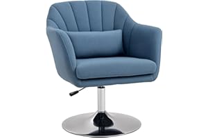 HOMCOM Swivel Linen Fabric Accent Chair for Living Room Contemporary Vanity Armchair with Adjustable Height Thick Cushion Lumbar Support Armrest for Bedroom Office Blue