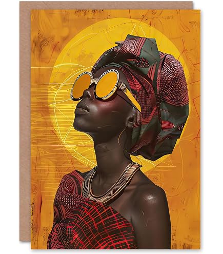 Biglietto Di Auguri Artery8 – Ritratto Futuristico Uomo Africano Con Occhiali, Design Bold E Teal, Bianco Dentro Per Messaggio Personale - 3
