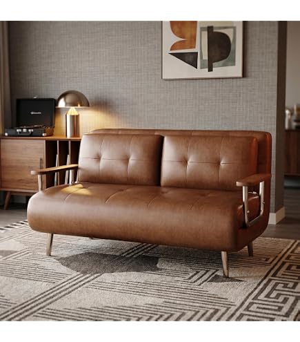 KAANAA Schlafsofa Klappsofa 150 cm, Braun, Lederoptik