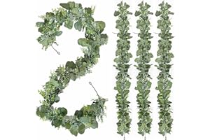 suokoun Eukalyptus-Girlanden, 4 Packungen 1,5 m Lange künstliche Eukalyptusblätter, Girlande, künstliche Hängepflanze für Hochzeitsstrauß, Blume, Heimdekoration