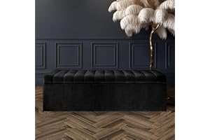 AZ Interiors Royal Furniture Naples Lined Upholstered Ottoman Storage Box, Naples Storage Shoe Bench, End of Bed Bench, Rectangle Coffee Table with Storage (Black Naples, 3ft (90x40x40) CM)