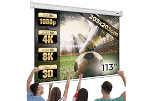 Jago® Pantalla Proyector - Enrollable, Retráctil, Portátil - Tela, Projector Screen, Cine, Panel Plegable (203x203cm - 113'')