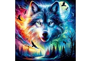 Lxmsja Diamond Painting Adulte, 5D Diamond Painting Loup Aurore, Animaux Broderie Diamant Kit Complet, DIY Peinture Diamant Strass Point de Croix Cristal Painting pour Murale Décoration 30x30cm