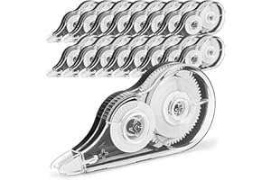 JEFURE 16 Stück Korrekturroller Set, 12m x 5mm Korrekturmaus, Korrekturband mit Schutzkappe und Kleberoller, Klebemaus für Büro, Schuler und Zuhause (Weiß)