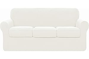 subrtex 3-Seater Sofa Cover with 3 Separate Cushion Covers, Stretch Sofa Slipcover Replacement Furniture Protector (Sofa, Cream)