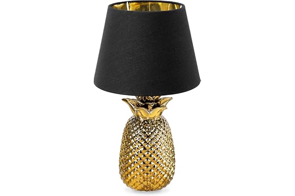 Navaris Lampe LED Forme Ananas - Lampe de Chevet et Veilleuse Design 40 cm en Forme d'Ananas - Lampe de Table Décorative Salon Chambre - Or/Noir