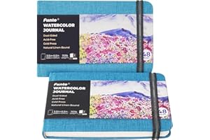 Funto Watercolour Journal 2-Pack, 3.5x5.5in, Blue Cloth Cover, Acid-Free Wood Pulp Paper, Suitable for All Ages, Perfect for Travel