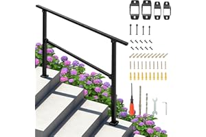 FREEAMG 134CM Rampe Escalier Extérieure et Intérieur pour 3 à 4 Marches, Main Courante de Marche à Angle Réglable, Rampe d'Escalier en Métal Adaptée aux Marches en Béton, en Bois et en Brique