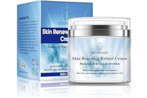 MINDBREAKER Retinol Krem nawilżający 2,5% do twarzy i okolic oczu z witaminą C i E Kwas hialuronowy przeciw starzeniu, zmarszczkom i trądzikowi - Najlepszy krem do twarzy na noc i dzień od uproszczonej skóry 1,7 uncji