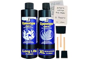 Creative Crafters Cyanotypie Kit mit Handgefertigtem Künstlerpapier, Schaumpinseln & Tipps Blatt - Cyanotype Kit zur Herstellung von Solar Fotopapier für Sonnenographie, Solardrucke