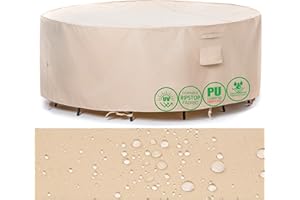 F&J Outdoors Housses pour Meubles de Jardin Imperméables Rondes 158x70cm Table de Jardin Résistantes aux intempéries Housse de Protection résistante Patio Housses pour Meubles Beige imperméable