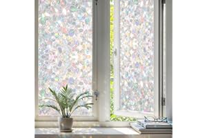 Qualsen Vinilos para Cristal Patrón de Guijarros 44.3x200cm, Vinilos para Ventana Privacidad Efecto Arcoiris Translucido Anti UV Decorativo Estática Vinilo Adhesivo Cristal para Hogar