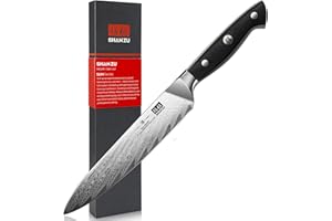 SHAN ZU Coltello Universa Damasco 15 cm, Coltello da Cucina Giapponese in Acciaio Damasco (AUS-10), Manico Ergonomico G10, Lama Affilata - SUN Series