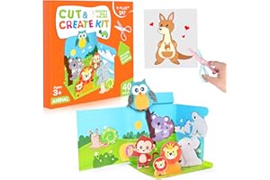 YPLUS Juego de tijeras para niños de 3 a 7 años, juego de 40 piezas para cortar y diseñar con tijeras de seguridad, pegatinas, libros de empleo, juguetes de motricidad fina, Montessori-Ges