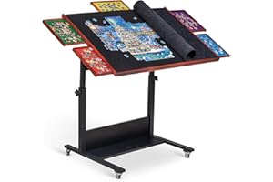 Becko US 1500 Pieces Jigsaw Puzzle Table/Board, Tilting Table/Board with Drawers & Height Adjustment, 5 Colored Sorting Trays with Proof-dust Felt Cover, Enclosed with 4 Wheels (Black)