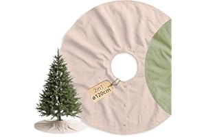 ‎LIVLIG53 Livlig53 Weihnachtsbaum Decke ø120cm, Weihnachtsbaumdecke rund aus 100% Baumwolle, 2in1 Design - wendbare Tannenbaum Decke, Weihnachtsbaumrock, Weihnachtsbaum Decke Beige I Grün mit Goldsaum