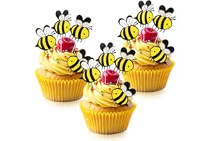 AHQiZFX 30 sztuk topperów na tort z pszczołami, dwuwarstwowe ozdoby na tort z pszczołami, małe pszczoły, dekoracje na tort, figurka trzmieli, kostki do babeczek, na imprezy tematyczne, wesela,