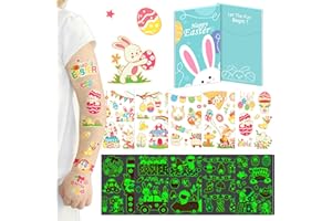 Acevegue Pascua Tatuajes Temporales Niños, 15 Hojas Tatuajes Niños Luminoso Regalos Pascua Niños, Huevos Sorpresa Conejo de Pascua Pegatinas Infantiles Niños Niñas Juguetes Decorativas