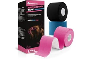 ‎ADAMSON Adamson Kinesiologie Tape Sport – Physio Tape 5 cm x 5 m – Elastisch, Latexfrei, Wasserfest – Muskel- & Gelenkunterstützung – 3 Rollen (Schwarz, Blau, Rosa) – Training & Regeneration