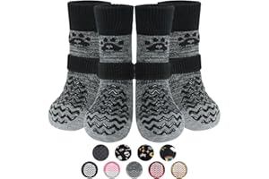 PUPTECK Anti Slip Dog Socks 2 Pairs with Grips for Hardwood Floors, Shoes for Hot/Cold Pavement, Paws Boots Stop Prevent Licking, Booties for Senior Small Large Dogs