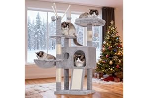 Hey-brother Drapak, 105 cm, małe, stabilne drzewko dla kota ze zdejmowaną zabawką, jaskinia, 1 platforma, 1 kosz, sizalowa płyta do drapania i pluszowa kula, dla kociąt, jasnoszary, EMPJ008SW