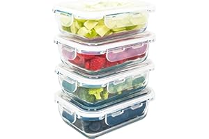 LG Luxury & Grace Pack 4 Fiambrera de Cristal 600 ml. Recipientes Herméticos para Alimentos. Envases Contenedores. Recipiente Aptos para Microondas, Horno, Lavavajillas y Congelador. Sin BPA.