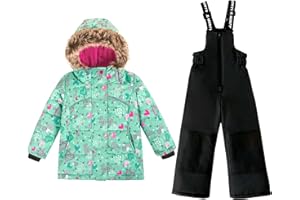 SMONTY Tuta da Neve per ragazza Giacca da Sci Invernale e Pantaloni Cinghie con Cappuccio Set Antivento Impermeabile Caldo