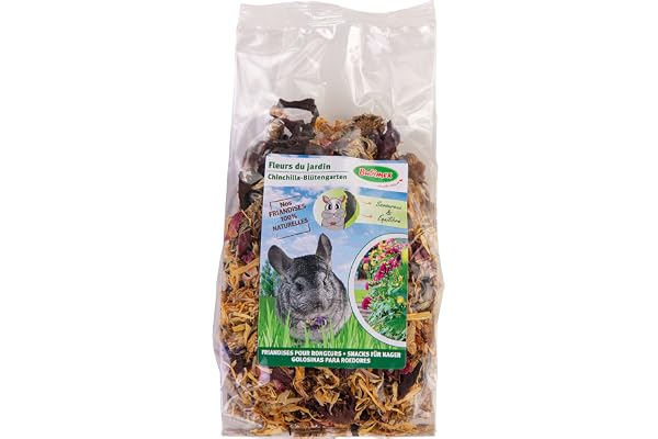 Bubimex - Fleurs du Jardin - Friandise pour Chinchilla, Lapins, et Autres Rongeurs - Light et 100% Naturel - Aliment Riche en Fibres et Faible en Calories - Renforce Santé et Immunité - Lot de 4 x 50g