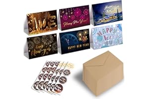 POPMANKO 24 Pack Happy New Year Cards 2026, Multipack New Year Greeting Cards with Envelopes Stickers, 2026 Bulk Assortment New Years Eve Card for Families Friend Colleagues
