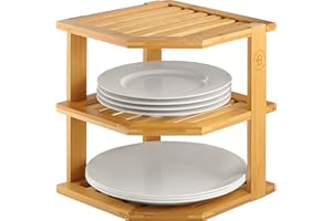 Bambüsi 3-Shelf Rustic Bamboo Corner Shelf Organizer - Kitchen & Bathroom Countertop & Cabinet Organizer