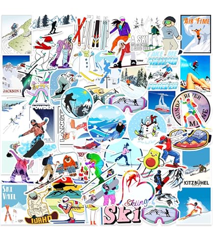 50 Adesivi Sciistici Per Laptop In Vinile Impermeabile – Pacco Misti Per Bambini, Ragazzi, Adulti – Regalo Fai Da Te Per Valigie, Skateboard, Auto