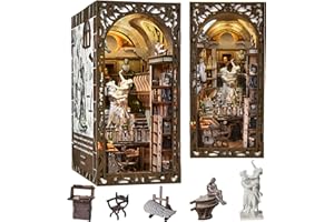MiniCity Book Nook zestaw do budowania, miniaturowy domek dla lalek 3D, kącik na książki, zestaw z oświetleniem LED i osłoną przeciwpyłową - Bernini's Workshop