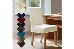 Deconovo Coprisedie con Schienale 4 Pezzi Elasticizzati Lavabili Antigraffio per Gatto, Fodere Universali per Sedie Moderne da Sala da Pranzo, Cucina, Soggiorno, Festa, Bianco Panna