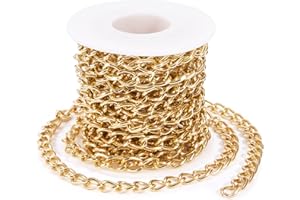 Niboken Catena a Maglia Metallo, 1 Rotoli 5m Catena a Collane in Alluminio, Catena per Braccialetto Collane Creazione di Gioielli Accessori Fai-da-Te da Donna e Uomo (Oro)