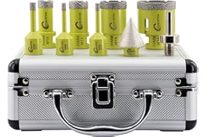 Foret Diamant Kit Trepan Carrelage - 9pcs (6/6/8/20/25/35/50mm+35mm Mèches de Chanfrein+Adaptateur) Scie Cloche pour Carrelage Céramique Porcelaine Marbre Granit M14 Filetage SANLEETEK