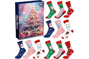 HARNYLOOM Calendario de Adviento 2025 Calcetines, 6 pares Navidad Cuenta Atrás Adultos Mujeres Hombres Calcetines Sorpresa Regalo Muñeco de Nieve Pere Noel