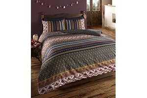 DE CAMA Luksusowy Indian Ethnic Print Orkney, komplet pościeli, poszewka na kołdrę z poliestru, wielokolorowy, pojedynczy.