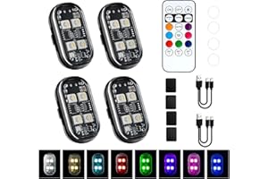 Mcbazel Upgrade 4Pcs Wireless LED Strobe Lights (4 Lamp Beads, Lasts Longer), 8-Colors USB Waterproof Anti-Collision LED Car Flashing Warning Light with Remote for Cars, Bikes, Motorcycles, RC Cars